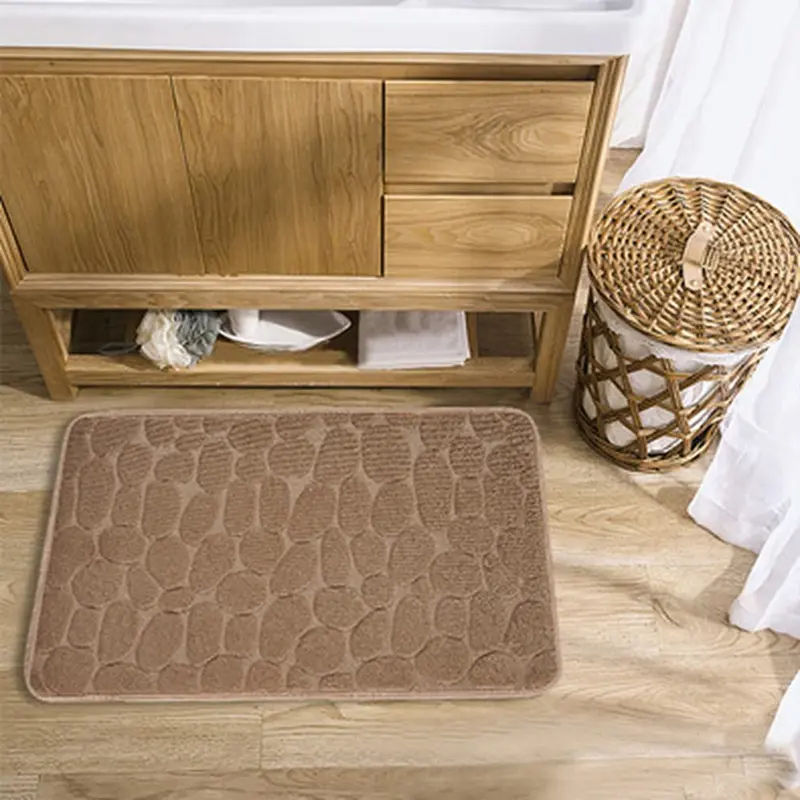 Embossed Paver Bathroom Mat Non-Slip Memory Foam Accessory for Sink Bathtub Side Shower DoormatGrey