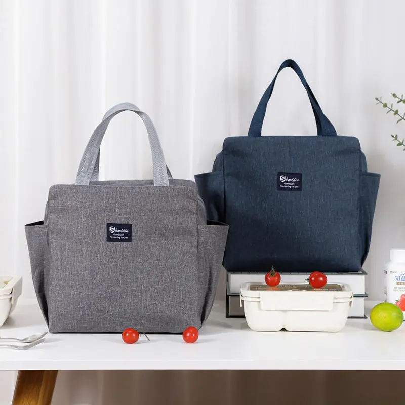 Portable Insulated Lunch Bag with Dual Side Pockets Thermal Lunch Tote Bag for Women Men Adults for Work Picnic School OfficeBlack