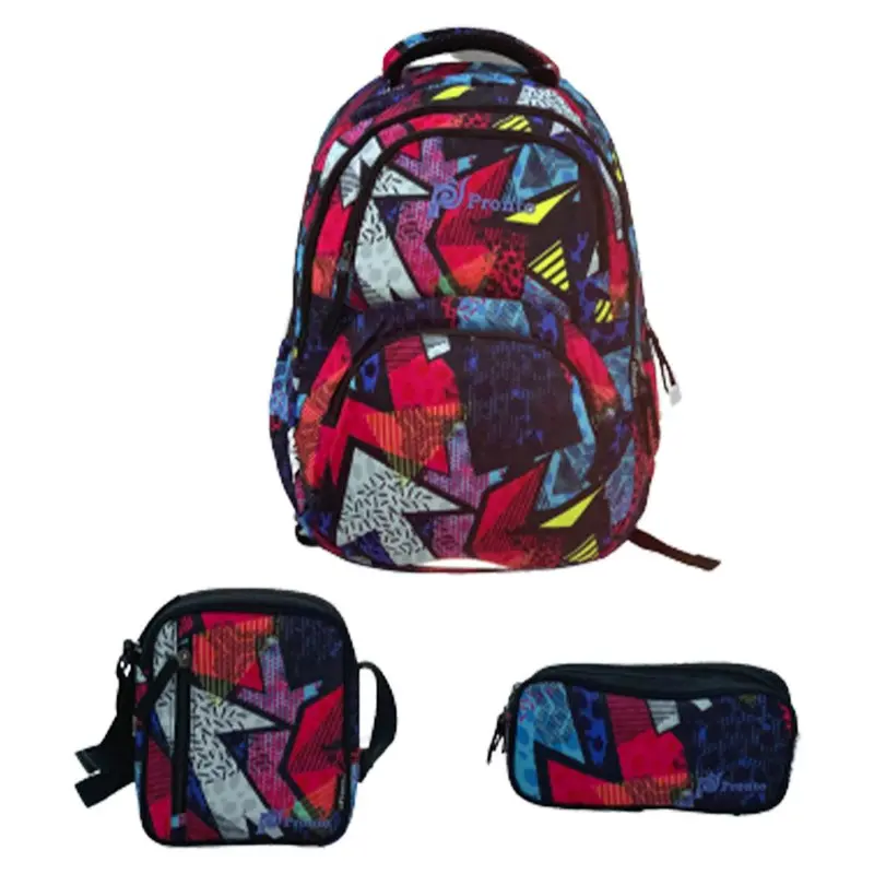 Pronto 18 Inch Geometric  School Bag Set-1 ( 3 Piece )