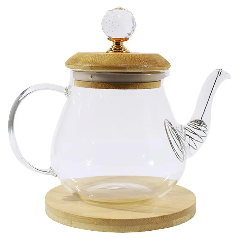 Pyrex Glass Teapot With Wooden Trivet / medium