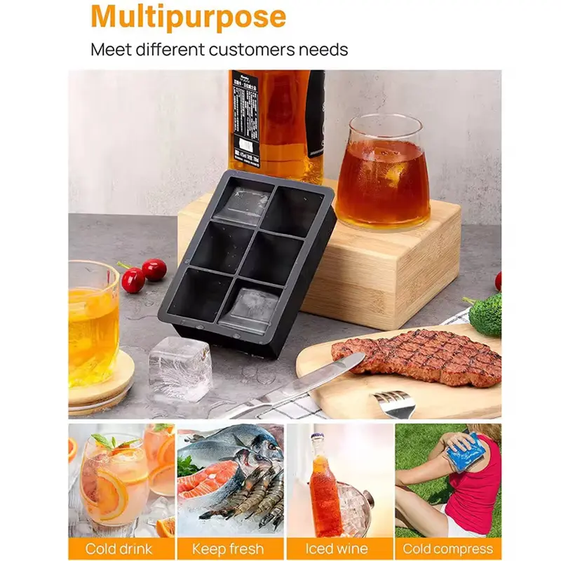 Silicone ice cube tray for 6 ice cubesBlack