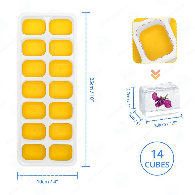 Silicone Ice Cube Trays With Removable LidsYellow