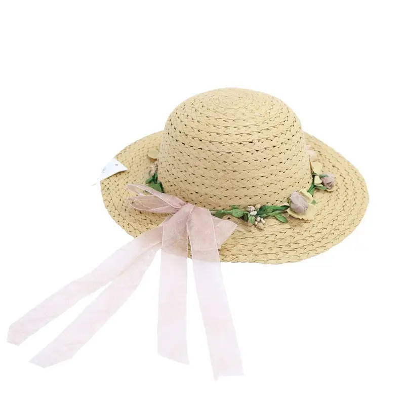 Straw Flower Designed Hat / E-241Pink