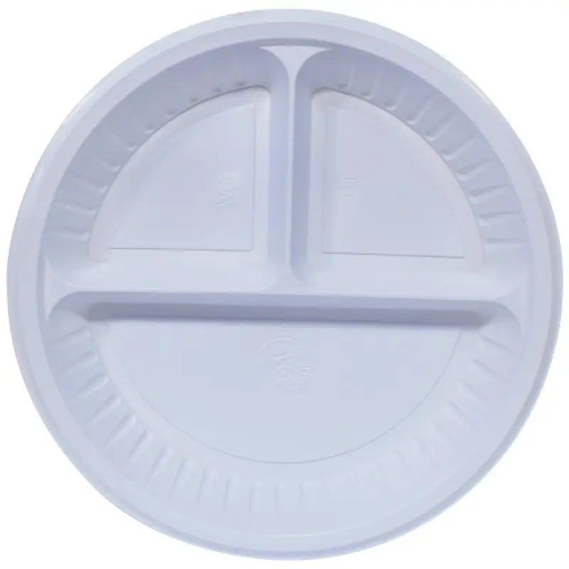 Three compartment Plastic plate (50 Pcs) / 040642