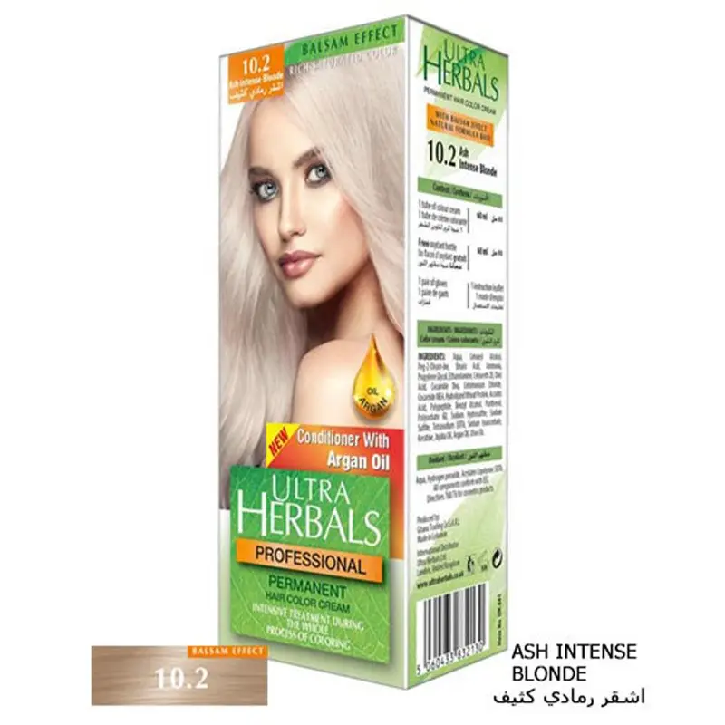 Ultra Herbals Professional Hair Color Cream 10.2 Ash Intense Blonde