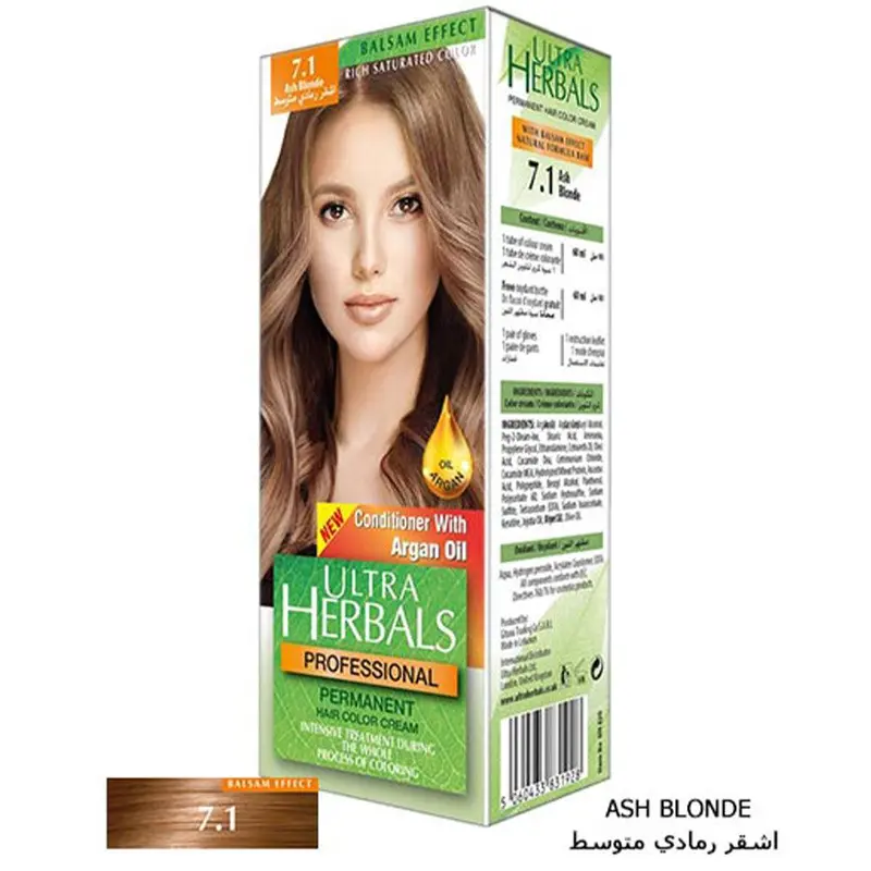 Ultra Herbals Professional Hair Color Cream 7.1 Ash Blonde