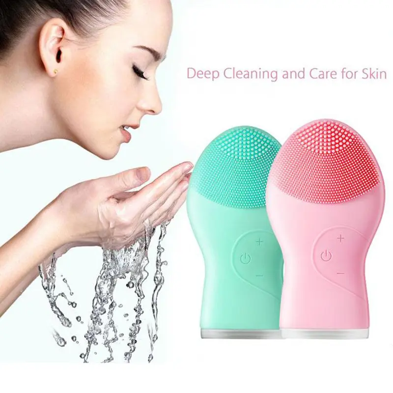 USB Rechargeable Electric Silicone Ultrasonic Facial Cleansing Face Brush Cleaner WaterproofBlue
