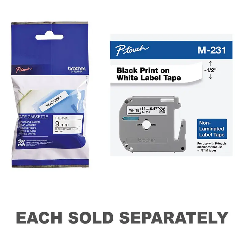 Brother P-touch Tape Label Black on White12mmx8m