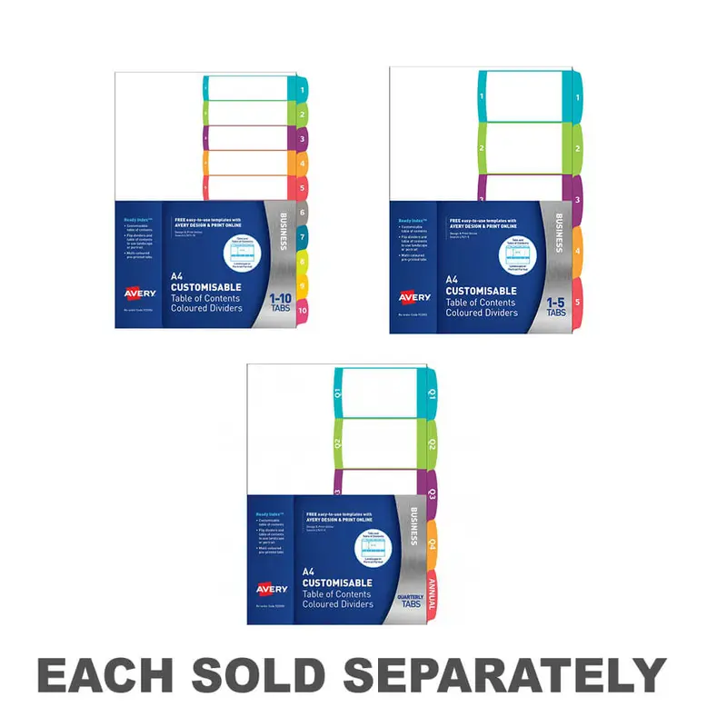 Avery Customisable Ready Index Dividers (A4)1-10 Tab
