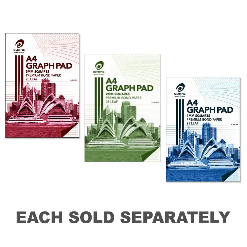 Olympic 7-Holed A4 Top Padded Graph Pad 5pk (25-Leaf)1mm