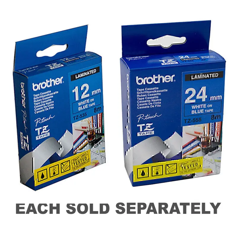 Brother Laminated White on Blue Labelling Tape12mm