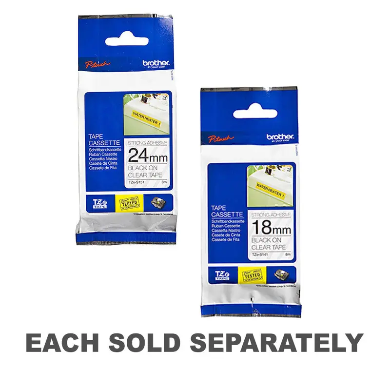 Brother Strong Adhesive Black on Clear Labelling Tape18mm