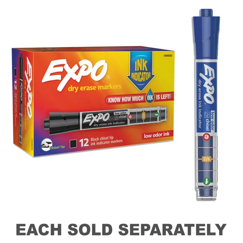 Expo Chisel Whiteboard Marker Ink Indicator 12pcsBlack