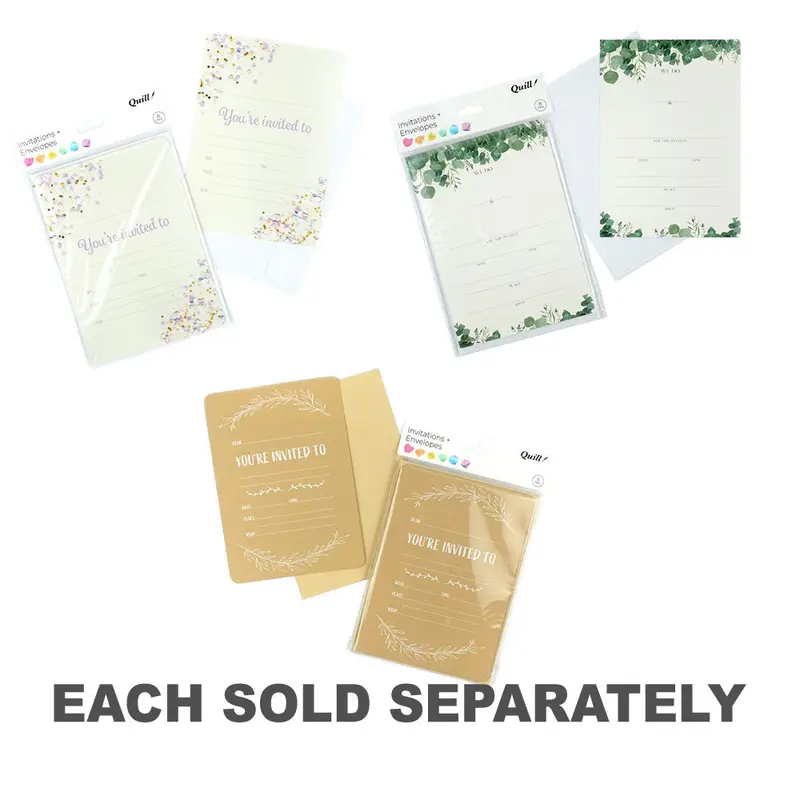 Quill Invitation Card & Envelope 25x175mm 8pkBot Wedding