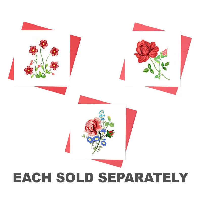 Red Quilled Greeting Card (15x15cm)Flowers