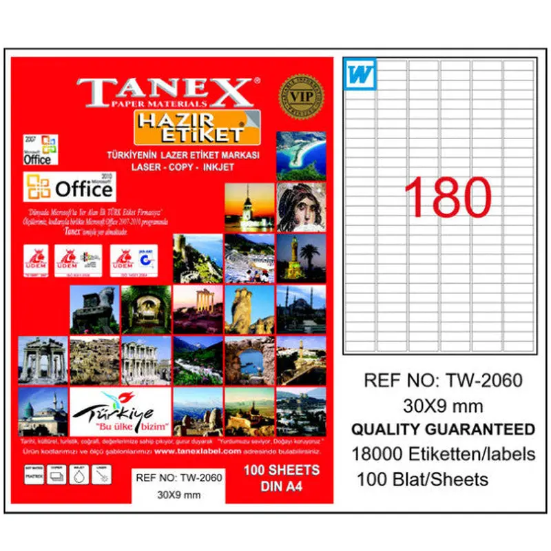 Tanex Laser Label 100 Sheets30X9 Laser-Copy-Inkjet Tw-2060